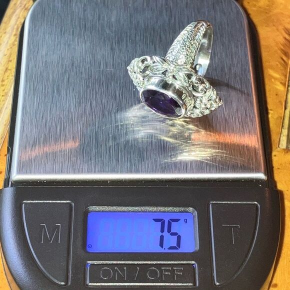 Moroccan Amethyst Sterling Silver Artistic Dragonfly Ring Size 6 - Picture 9 of 9